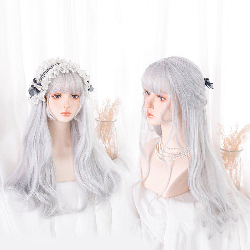 GRAY WHITE BANGS LONG CURLY WIG UB3368