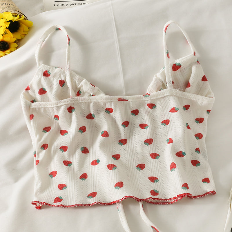 Sweet Strawberry Print Crop Camisole Shorts Set UB6301