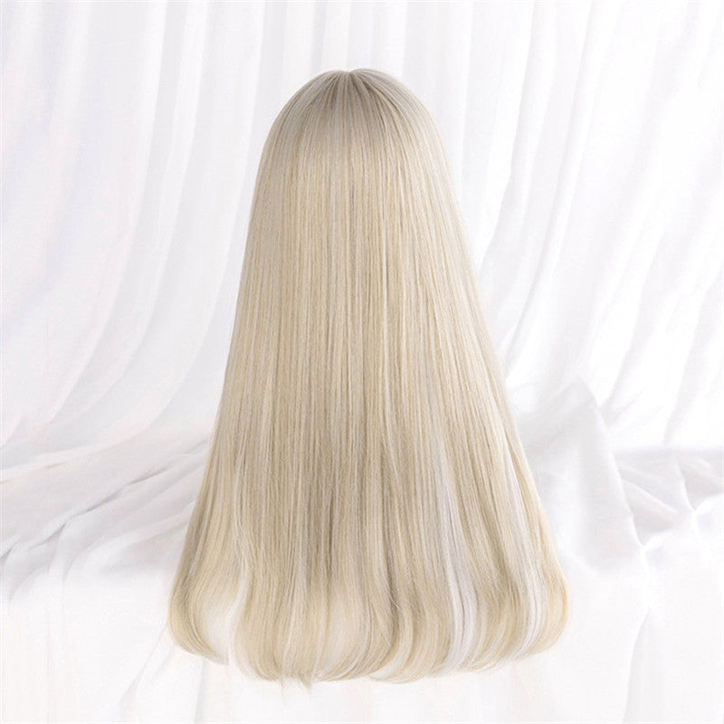 Golden Hanging Ears Dyed White Long Straight Wig ER5784