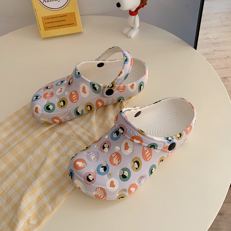 Cartoon Printed Non Slip Thick Soled Hole Shoes Slippers UB3254