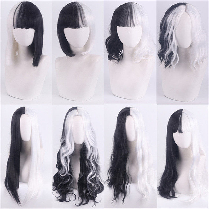 COSPLAY KUILA BLACK WHITE WITCH COLOR MATCHING WIG UB2643