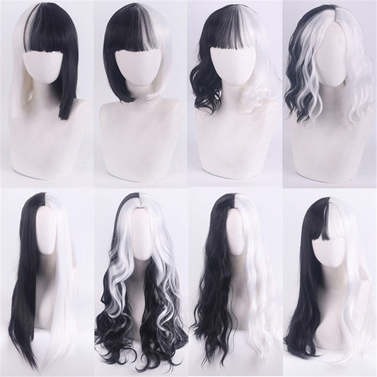 COSPLAY KUILA BLACK WHITE WITCH COLOR MATCHING WIG UB2643