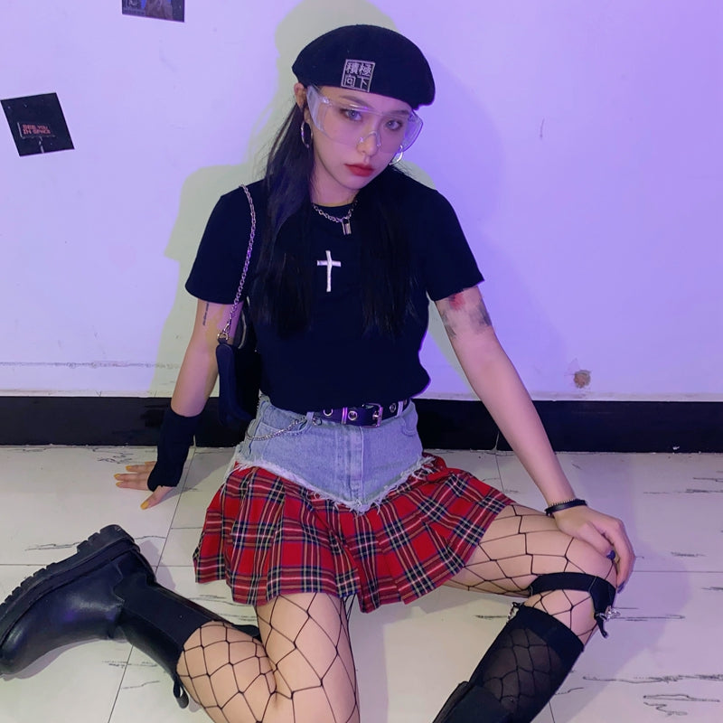 "PLAID DENIM" SKIRT H032606