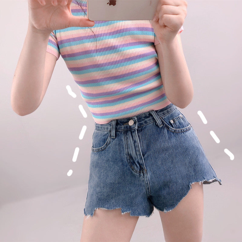 [@himecoser ] "PASTEL STRIPES" TEE K061501