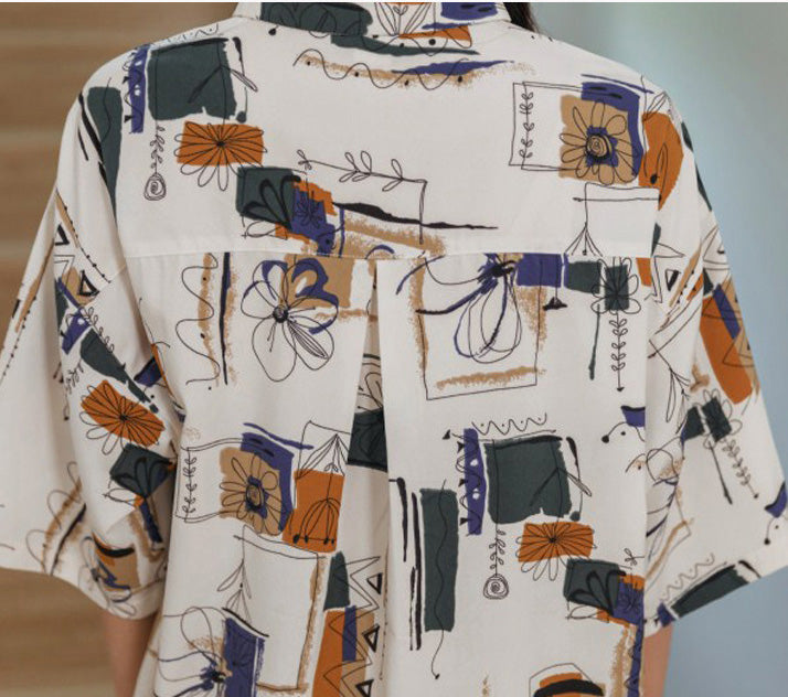 Japanese Abstract Print Short-sleeved Shirt UB6319