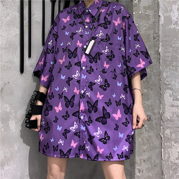 Harajuku Butterfly Purple Short Sleeve Shirt EV4132