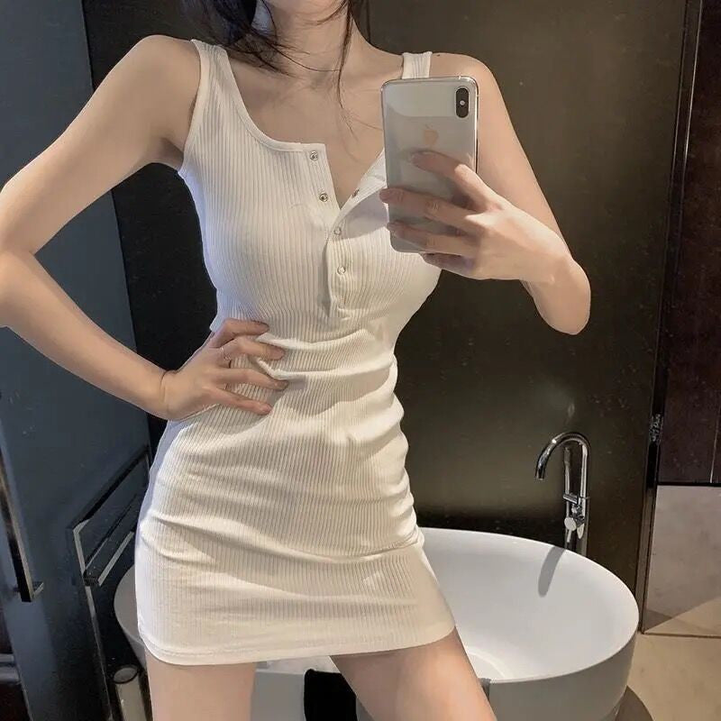 White/Black Knit Sling Dress ER5853