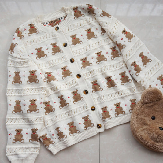 "BEAR BEIGE KNIT" SWEATER CARDIGAN K082406