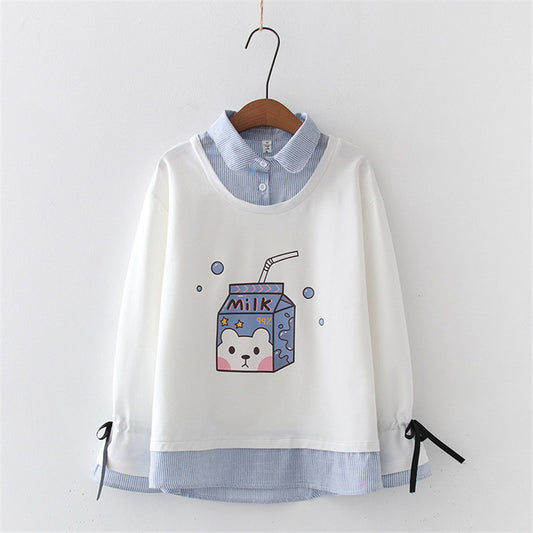 FAKE TWO PIECE LACE UP LONG SLEEVED SWEATER UB3134