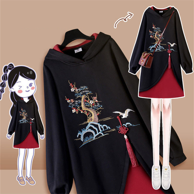 BLACK CHINESE HANFU EMBROIDERED HOODIE UB3299