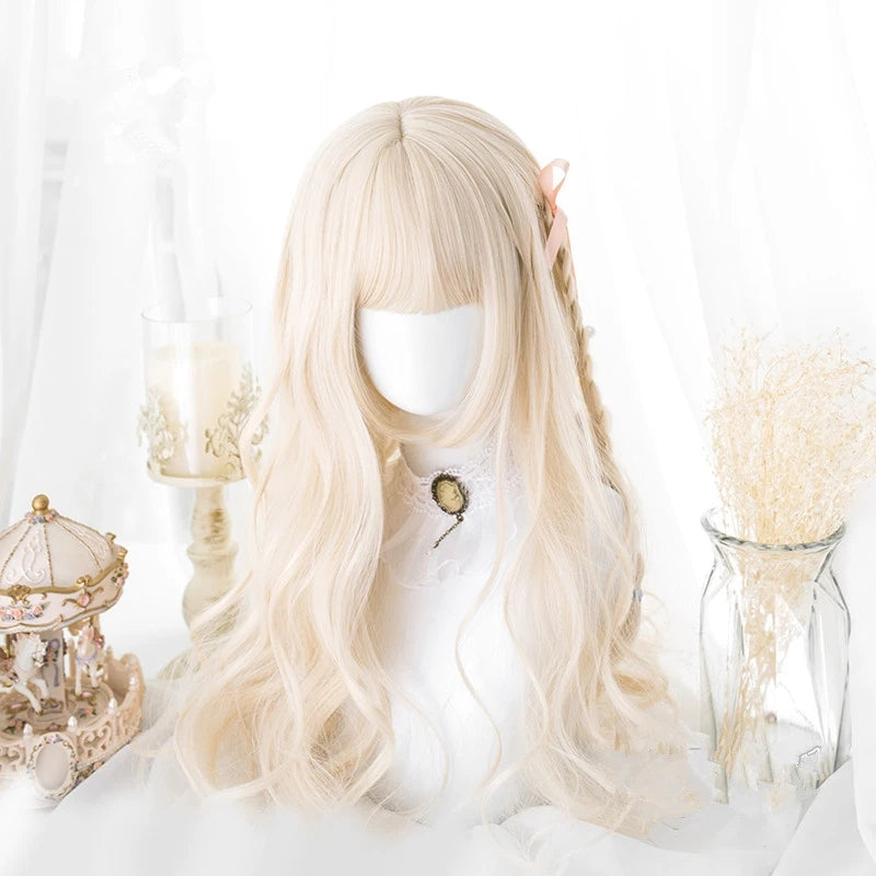 [@karyznd] Elegant Beige Blonde Long Curly Wig D041615