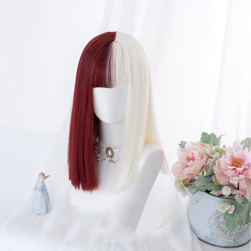 "HALF RED HALF WHITE LONG STRAIGHT / CURLY" WIG N082511