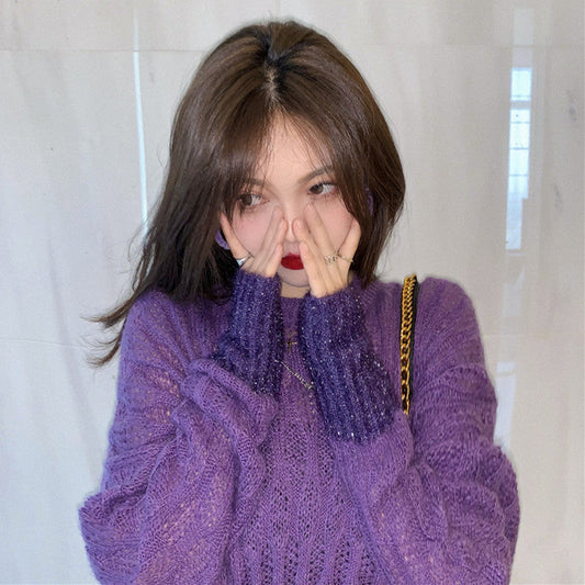 Purple Hollow Knit Sweater ER5846