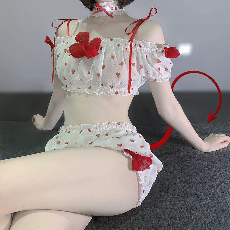 Strawberry Print Suspenders Pajamas EV4110