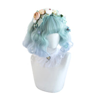"BLUE GREEN GRADIENT CURLY SHORT" WIG D041701