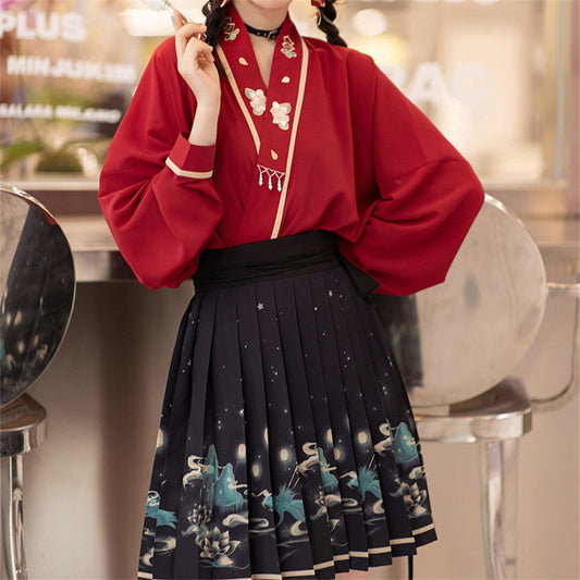 HANFU AIRPLANE SLEEVE SHORT PLEATED SKIRT UB3314