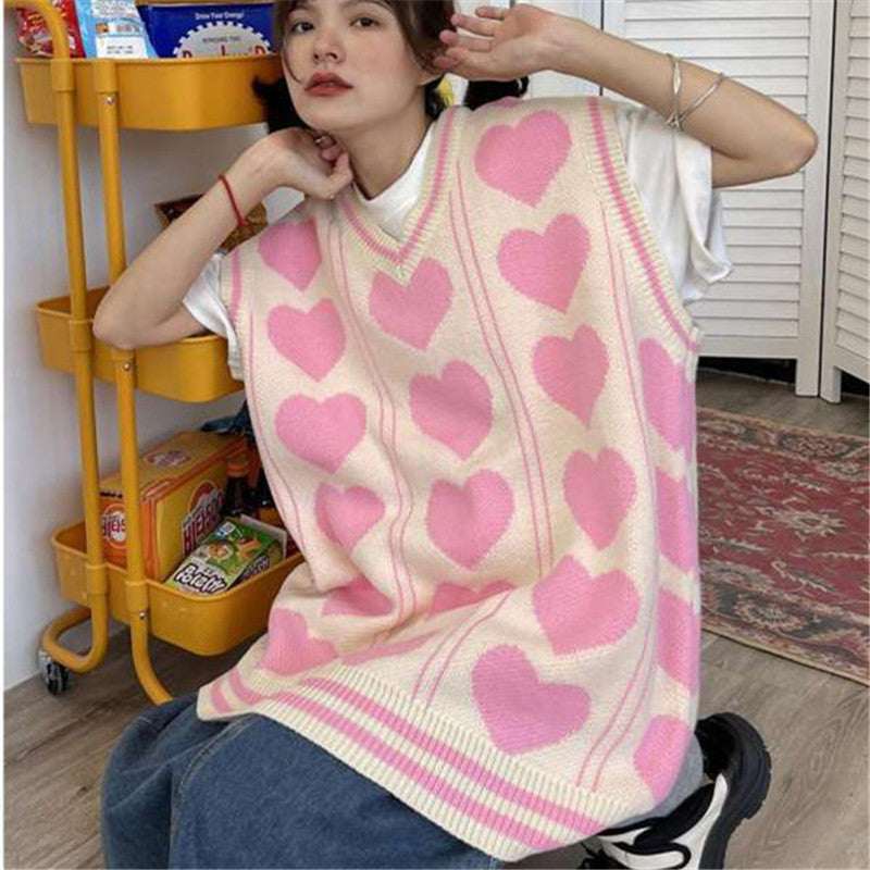 PINK/BLACK KNIT SWEATER LOVE VESTS UB3152
