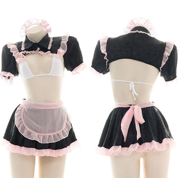 Black Pink Chiffon Nightdress Set UB6260