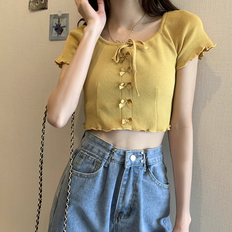 "SIX COLOR BOW KNITTED" CROP TOPS UB2357