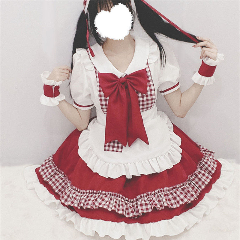 Red White Plaid Maid Dress UB6216