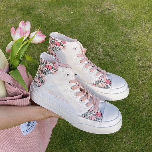 PINK/GREEN TULIP FLOWER CANVAS SHOES UB2626