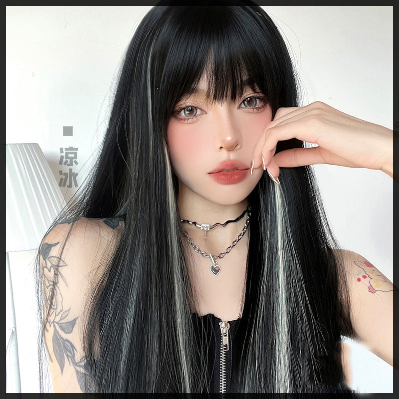 Black Long Straight Highlight Mixed Color Wig UB7328
