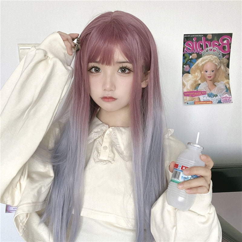 Lolita Gradient Purple Grey Long Straight Wig UB6163