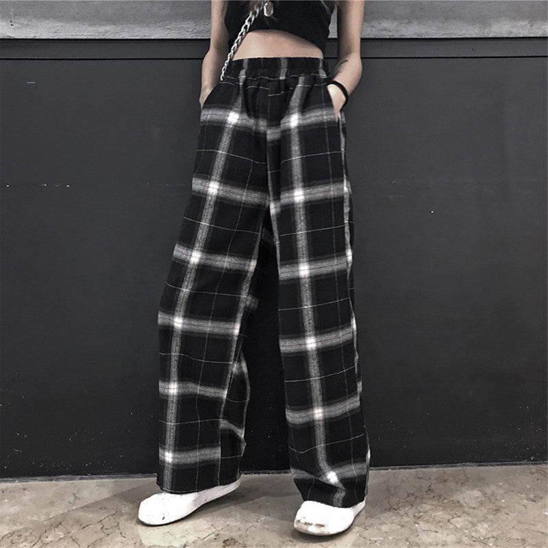 BLACK RETRO PLAID WIDE LEG PANTS UB3277