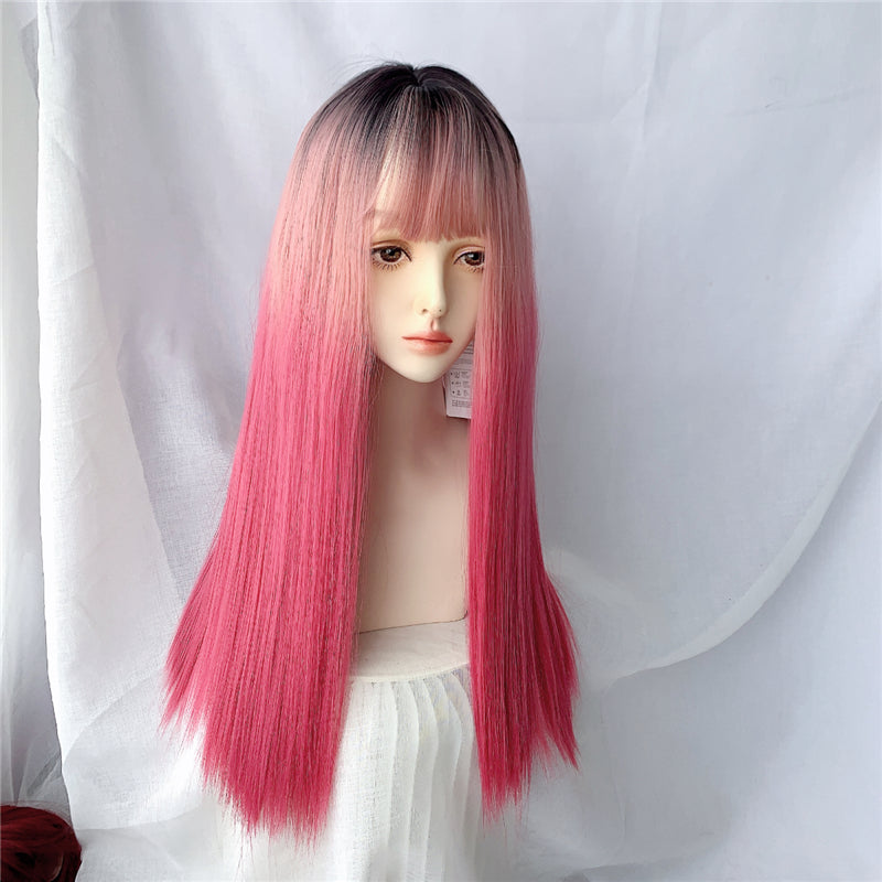 [  @paulanekodesu ]  " GRADIENT PINK LONG STRAIGHT HAIR "WIG H082105
