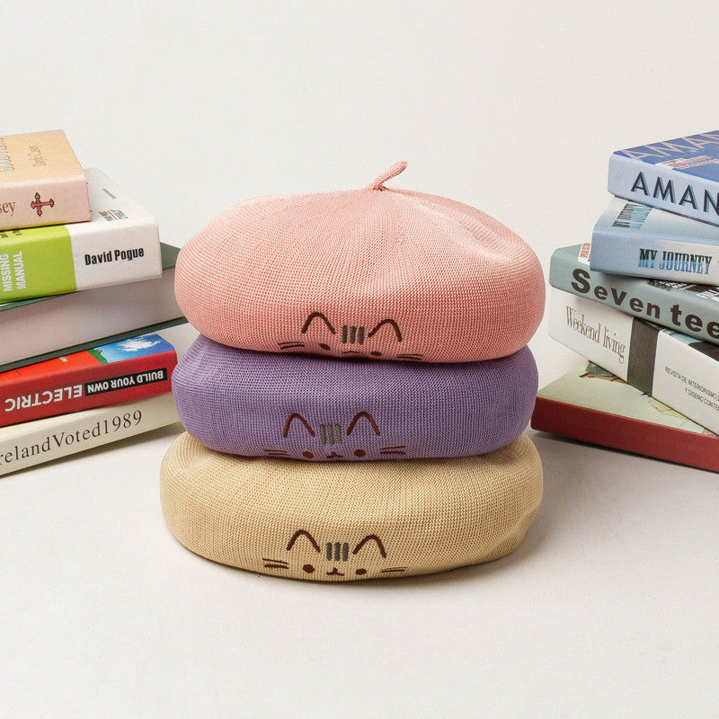 Cat Cute Embroidered Beret UB3246