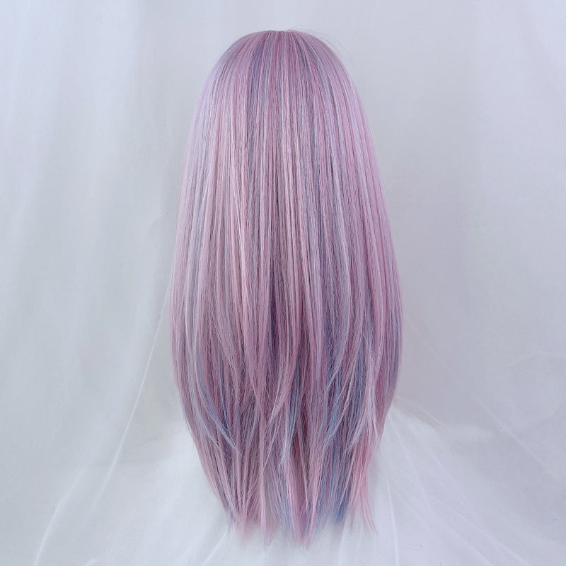 Pink And Purple Highlights Blue Long Straight Hair Wig UB3506