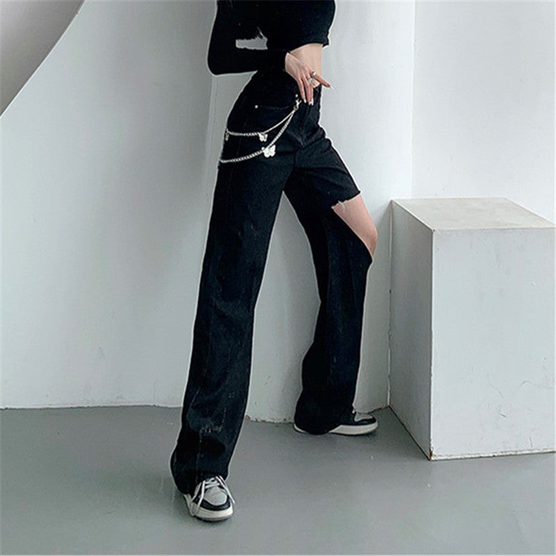 Butterfly Chain Ripped Jeans ER5766