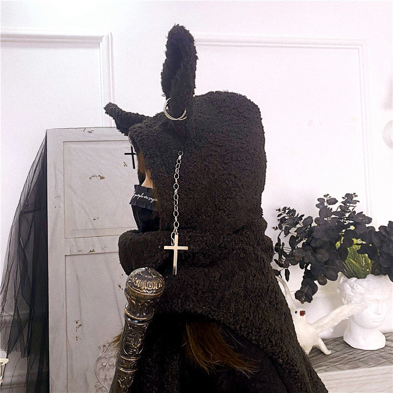 Chain Long Lamb Fur Rabbit Ear Hat Scarf ER5754