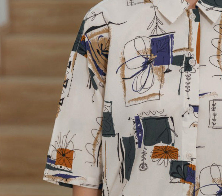 Japanese Abstract Print Short-sleeved Shirt UB6319