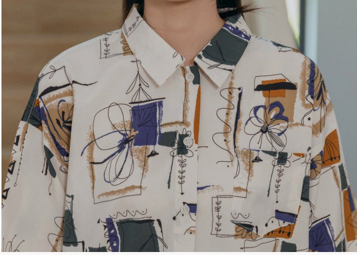 Japanese Abstract Print Short-sleeved Shirt UB6319