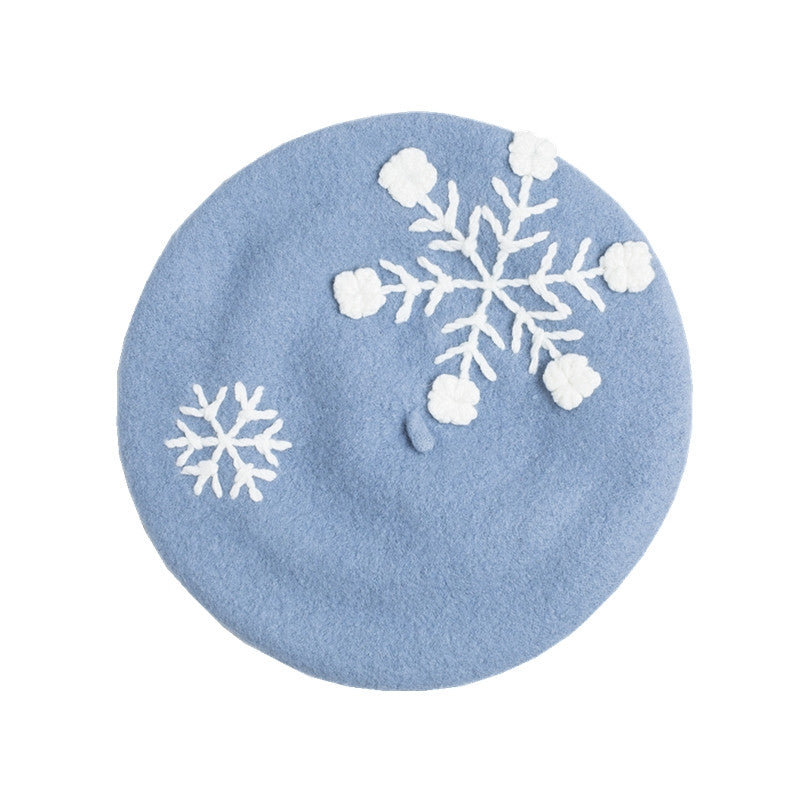 SNOWFLAKE WOOL HANDMADE EMBROIDERED BERET UB3422