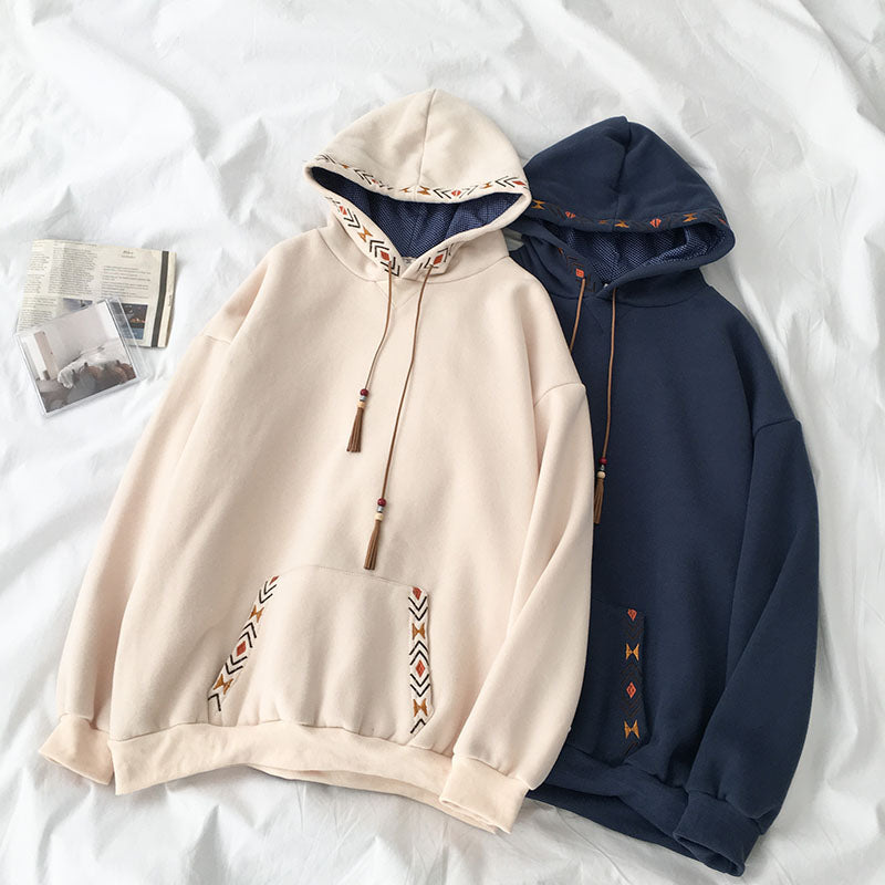 "APRICOT/BLUE LAZY THICKEN" HOODIE K112228