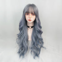 Blue Grey Gradient Long Curly Wig ER5868