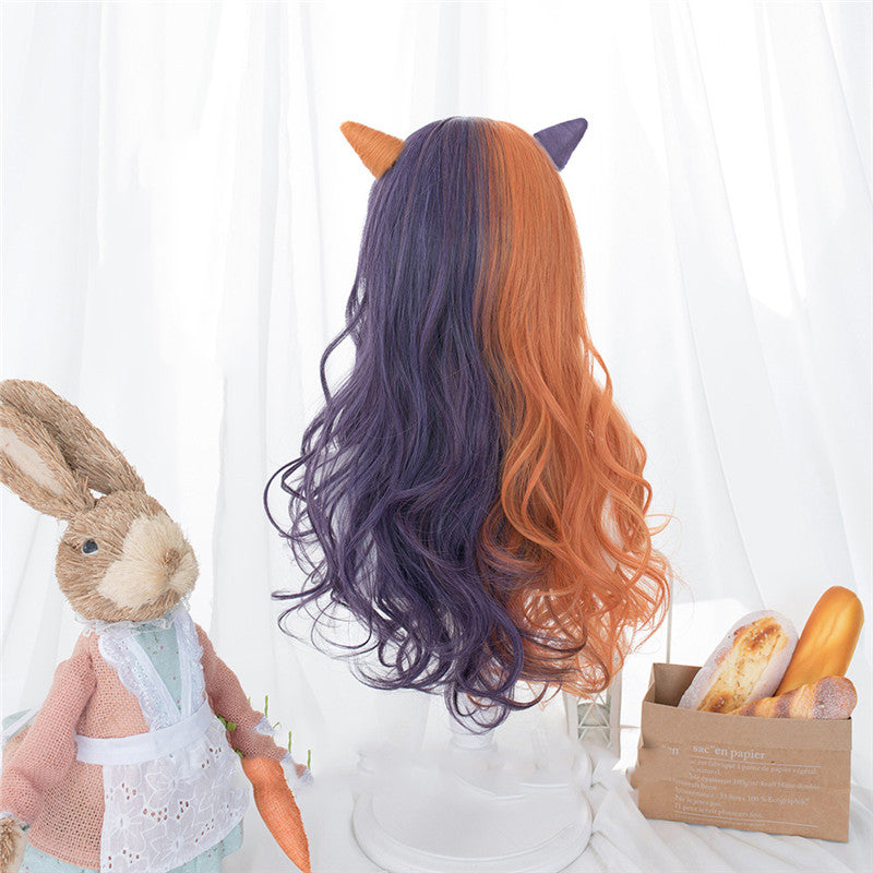 [Uoobox custom pre-sale] PURPLE ORANGE COLOR MATCHING LONG CURLY WIG UB3317