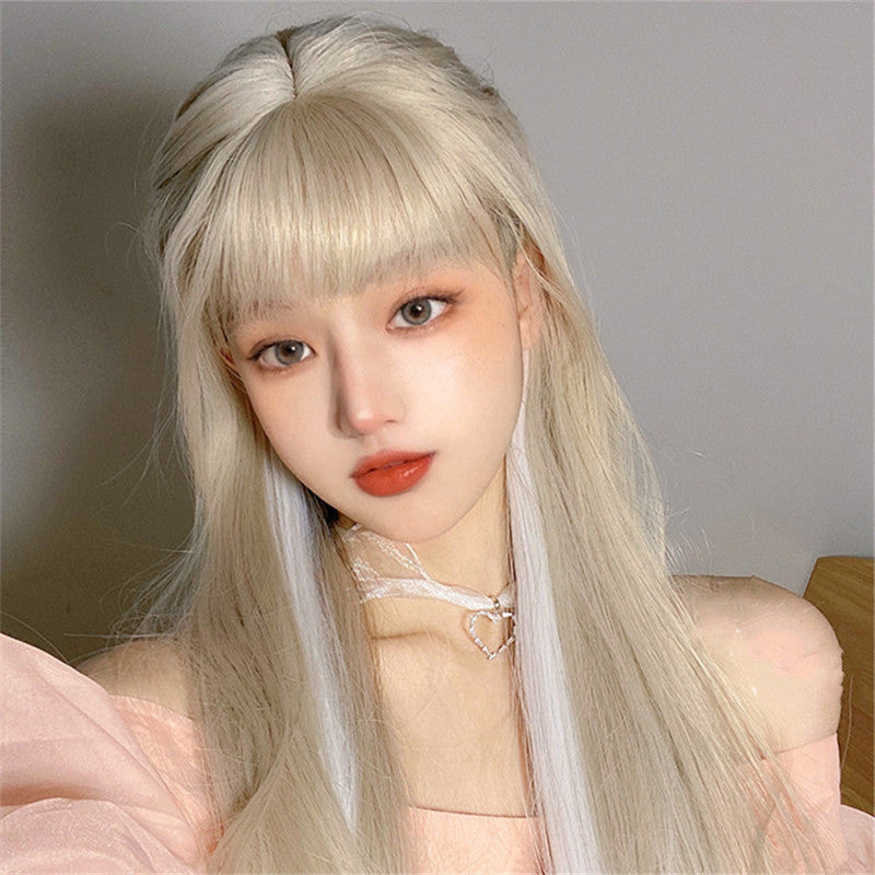 Golden Hanging Ears Dyed White Long Straight Wig ER5784