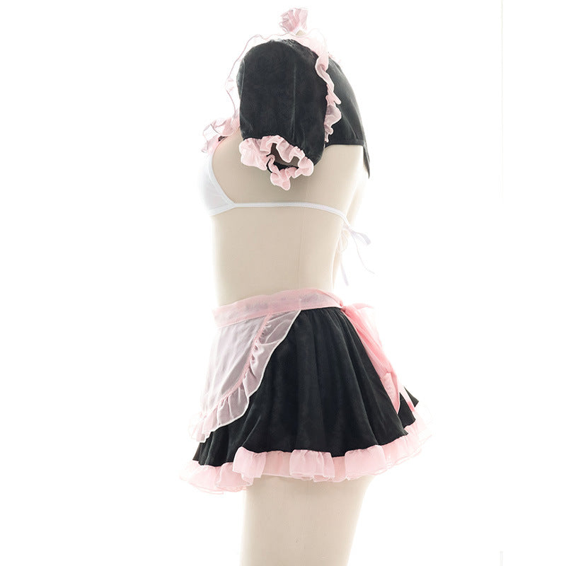 Black Pink Chiffon Nightdress Set UB6260