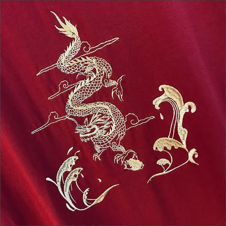 Hanfu Dragon Embroidery T-shirt Wide-leg Pants Two-piece Set UB6312