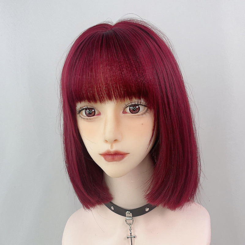 Wine Red Wig Short Straight Wig UB6125