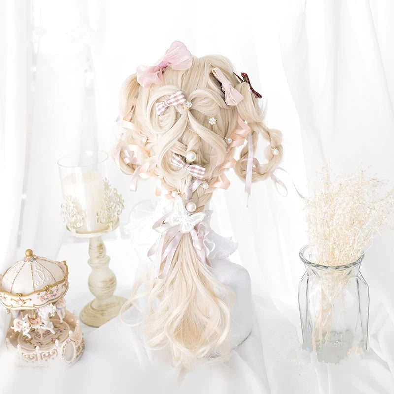 [@karyznd] Elegant Beige Blonde Long Curly Wig D041615