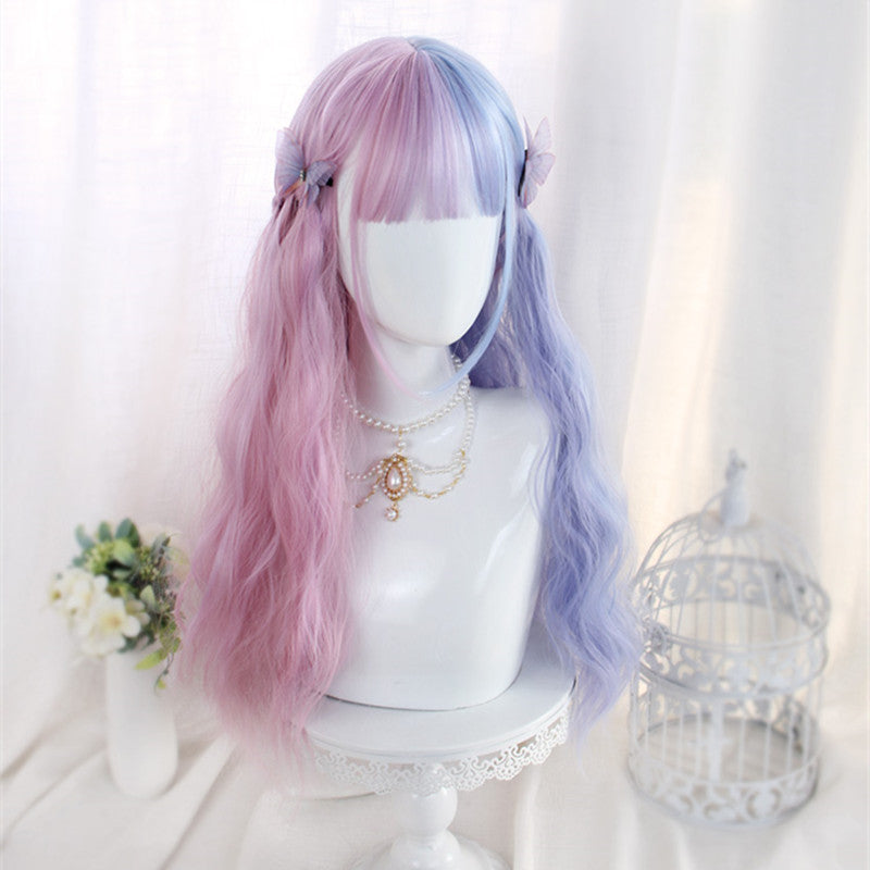 "PINK BLUE LONG CURLY" WIG D051221