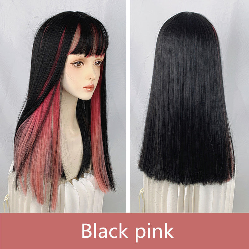 BLACK RED HANGING EARS DYED LONG STRAIGHT WIG UB3351