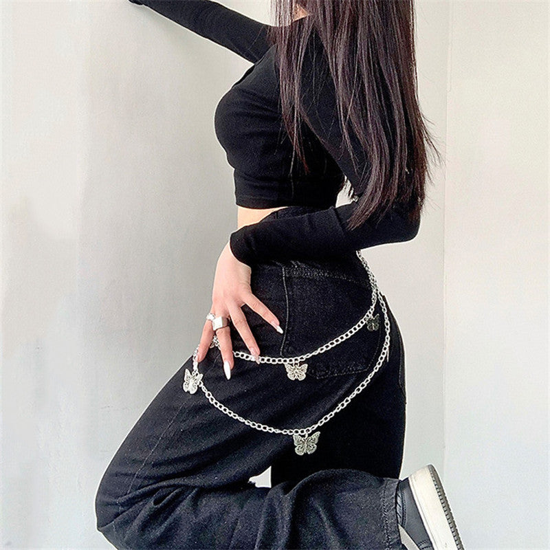 Butterfly Chain Ripped Jeans ER5766