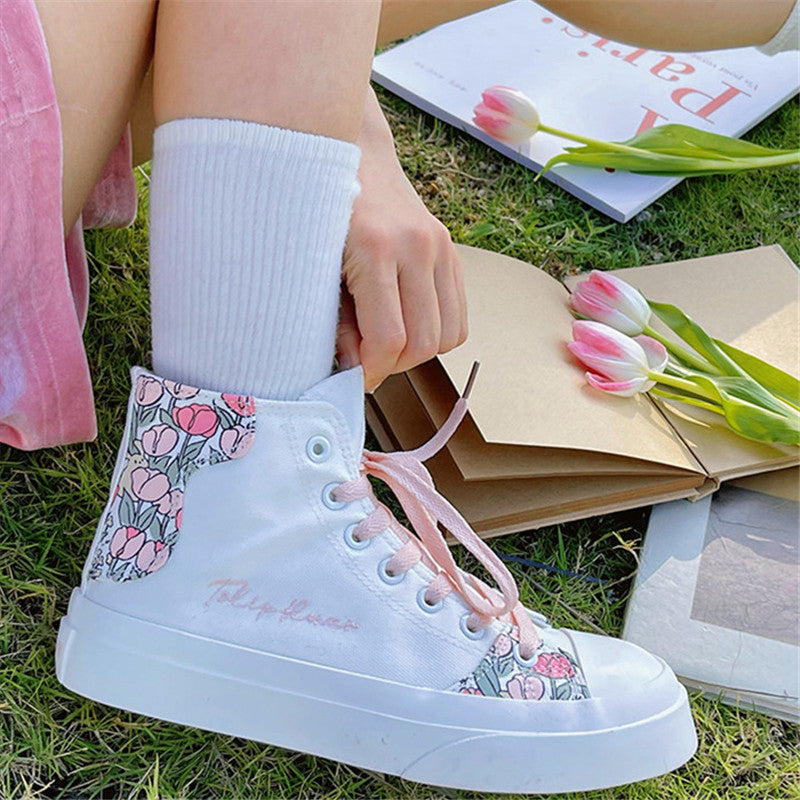 PINK/GREEN TULIP FLOWER CANVAS SHOES UB2626
