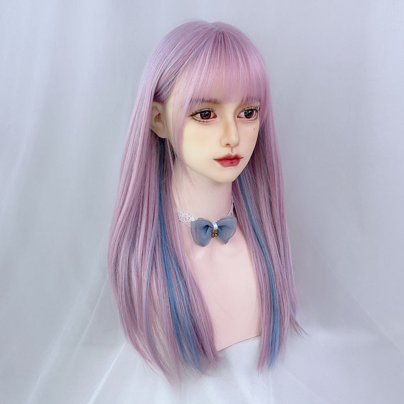 Pink And Purple Highlights Blue Long Straight Hair Wig UB3506
