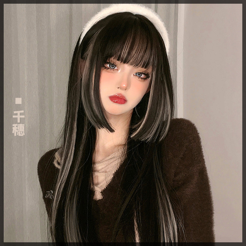 Black Highlight Princess Long Straight Cut Wig UB7329